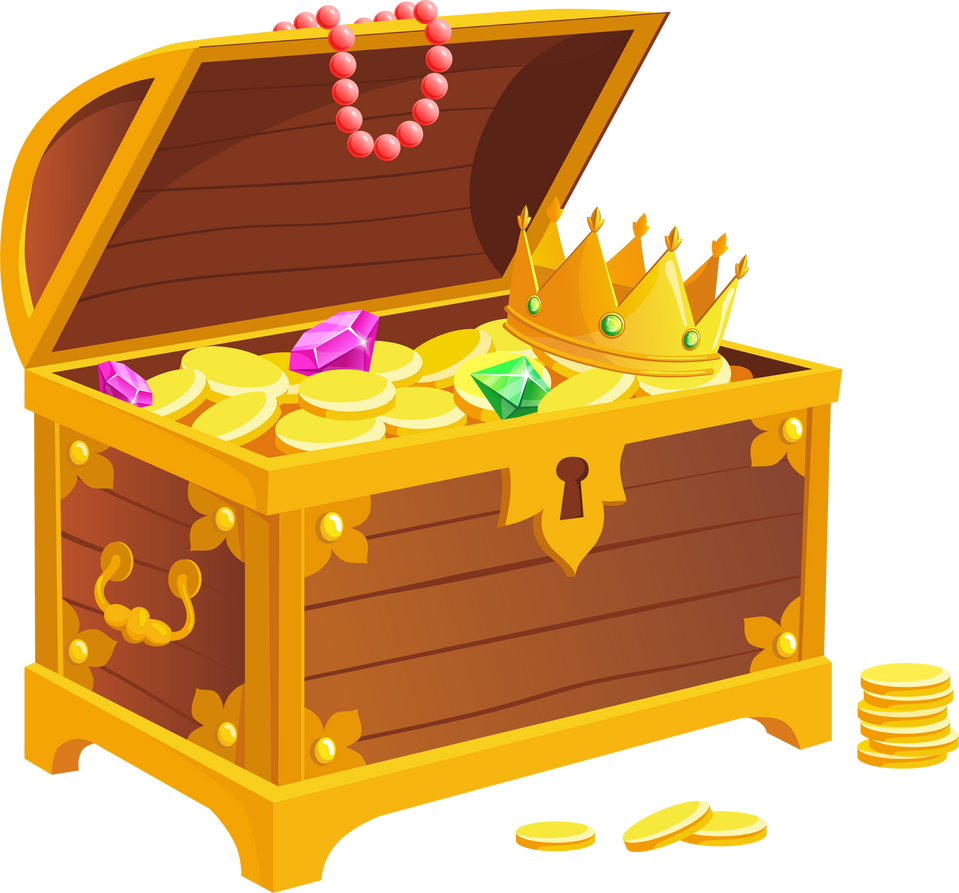 Antique chest with wealth. Golden game treasure